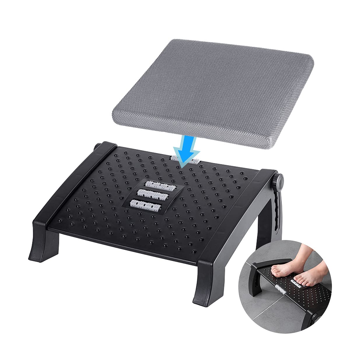 MyPlace Adjustable Height Foot Rest Under Desk at Work - 6 Height Sturdy Office Footrest - Added Comfort Memory Foam - Non Slip Bottom - Straighten