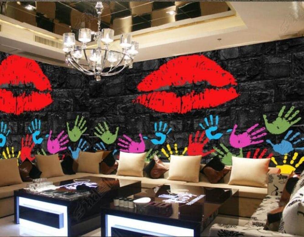 Papel Pintado Mural 3D Labios De Huella De Mano De Garabato Autoadhesivo Pared Foto Arte Cartel De La Pared Pegatinas Decorativas De Pared Pelar Y Pegar Pegatinas De Fondo De Pared Extraíbles Para Sa