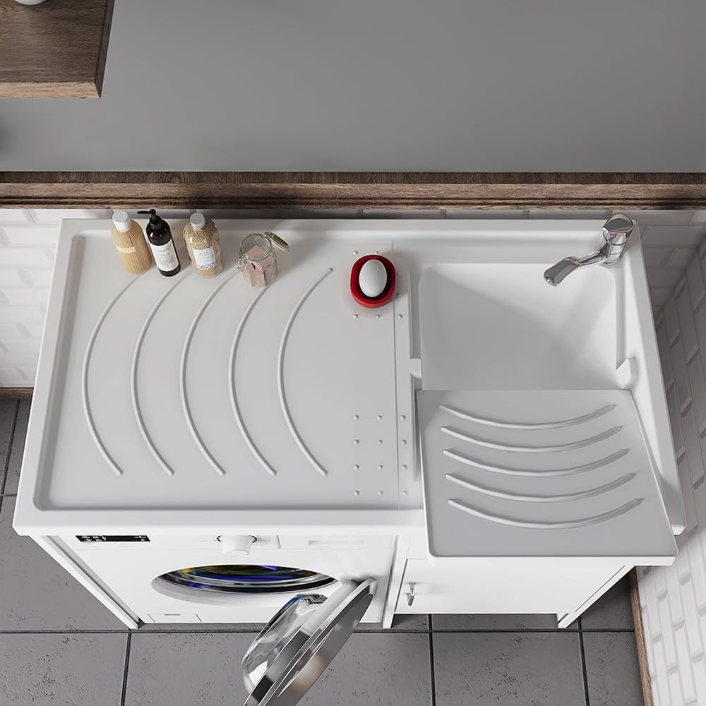 Inbagno Lavatoio e Coprilavatrice con Mobile in PVC 109x60x85 cm Bianco Vasca Destra