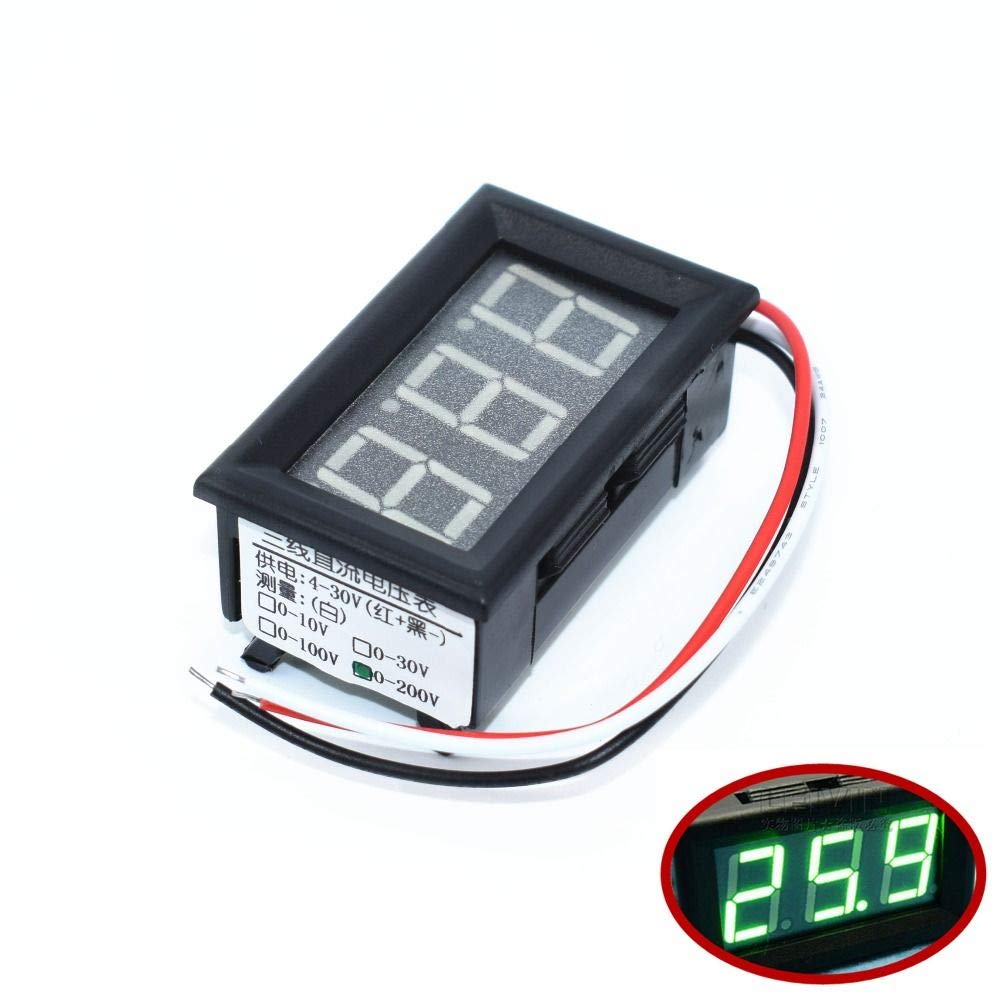 TENSTAR Robot 10pcs 0.56" Voltmeter DC:0-200V Three Wires Voltage Panel Meter led Color: Green