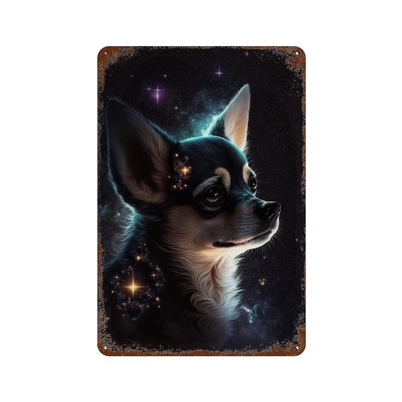 Galactic Pup Cosmic Canine Art 11.8"x7.9" Rustic Tin Plaque, Retro Wall Decor for Garage, Bar And Workshop Decor