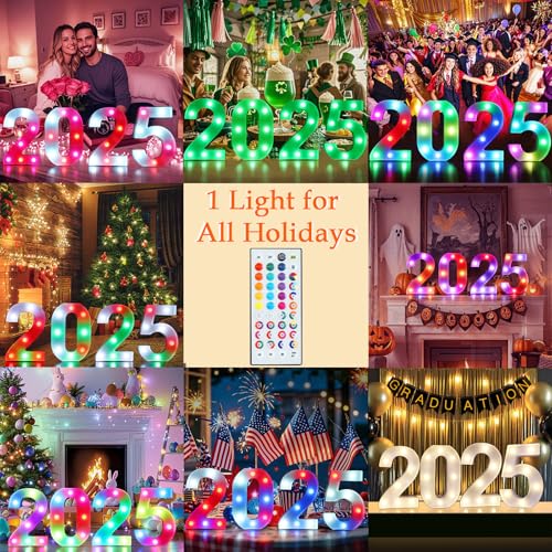 Image of Pooqla Colorful Light Up Numbers, 35 Colors LED Marquee Number Lights for 10th Birthday Decorations with Remote, RGB Lighted Numbers for Party, Wedding, Bar, Night Light, Home Decor, Number 0