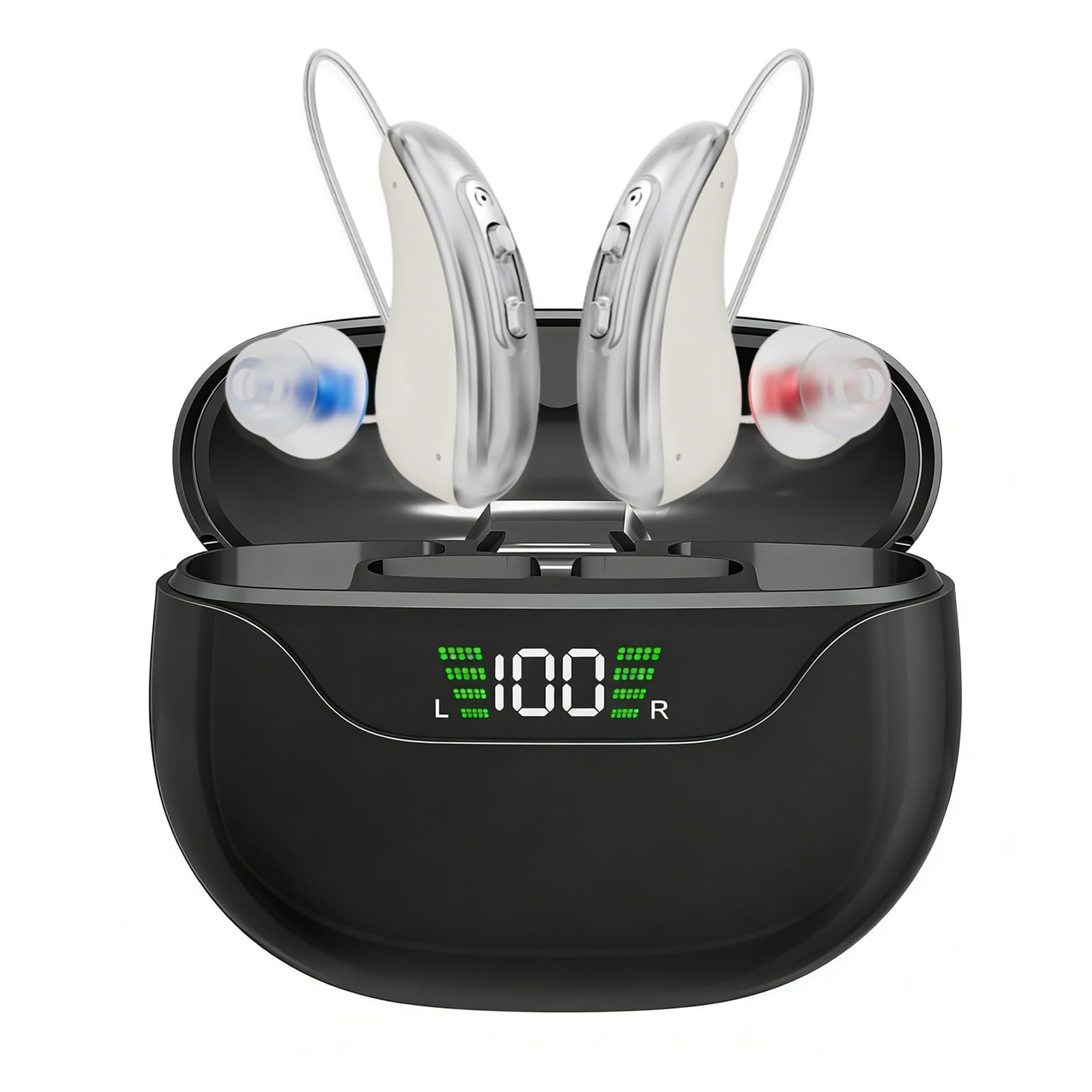 Dispositivo potenciador de sonido recargable para personas mayores y adultos, dispositivo de audio digital con control de volumen, pantalla digital HD, escucha un sonido claro, cómodo de llevar (negro