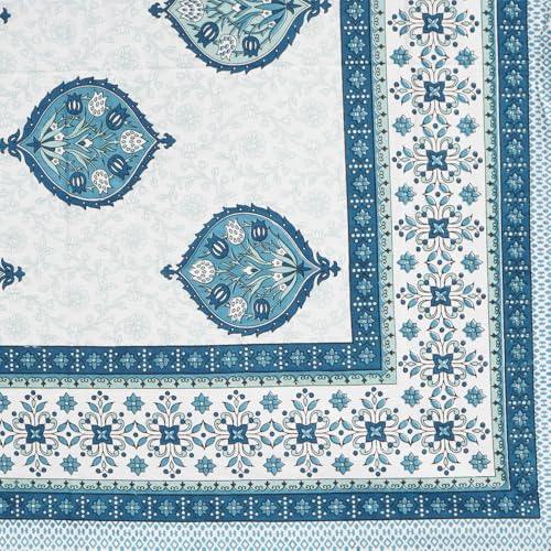 Image of Living Roots Jaipuri Hand Block Print Double Cotton Bedsheet & 2 Pillow Covers, for Mattress Upto 8 inches Thick, No Colour Bleeding, Blue Colour, Super King Size 96 * 104 inches, 150TC (578-C)