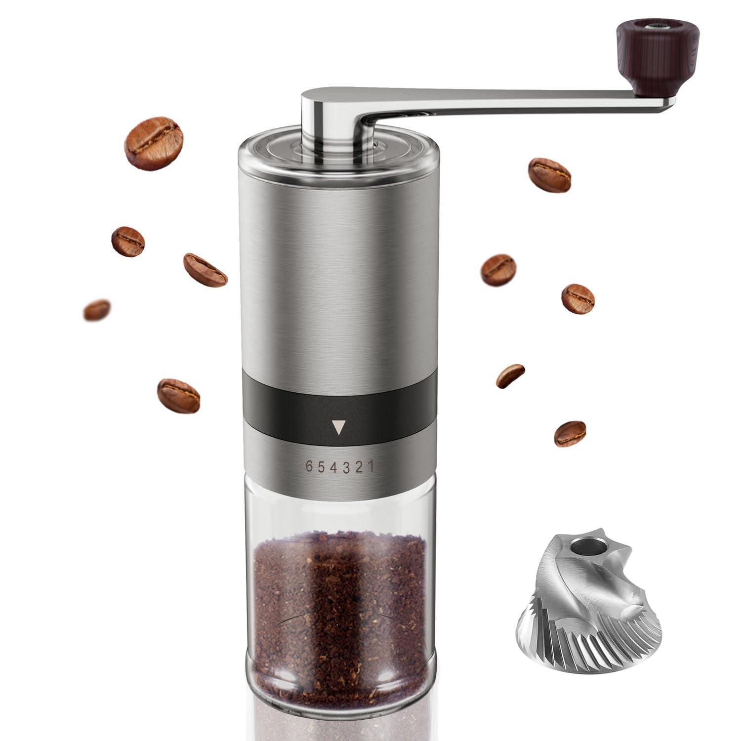 Moulin à café manuel expresso portable avec broyeur inox argent