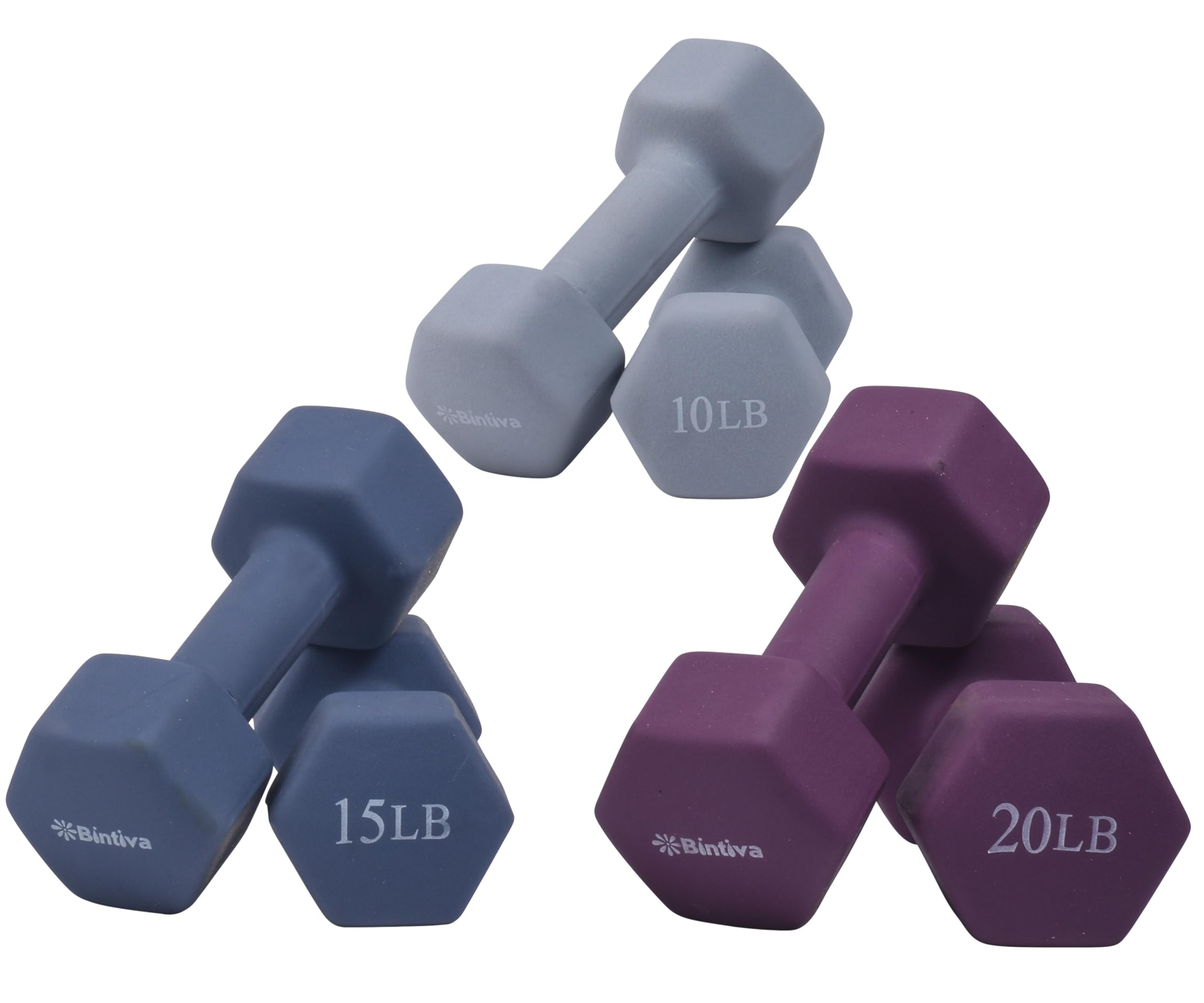 Dumbbell Set with Rack - Neoprene Coated Weights - Hex Color Coded Dumbell Pairs 1-20 LBs