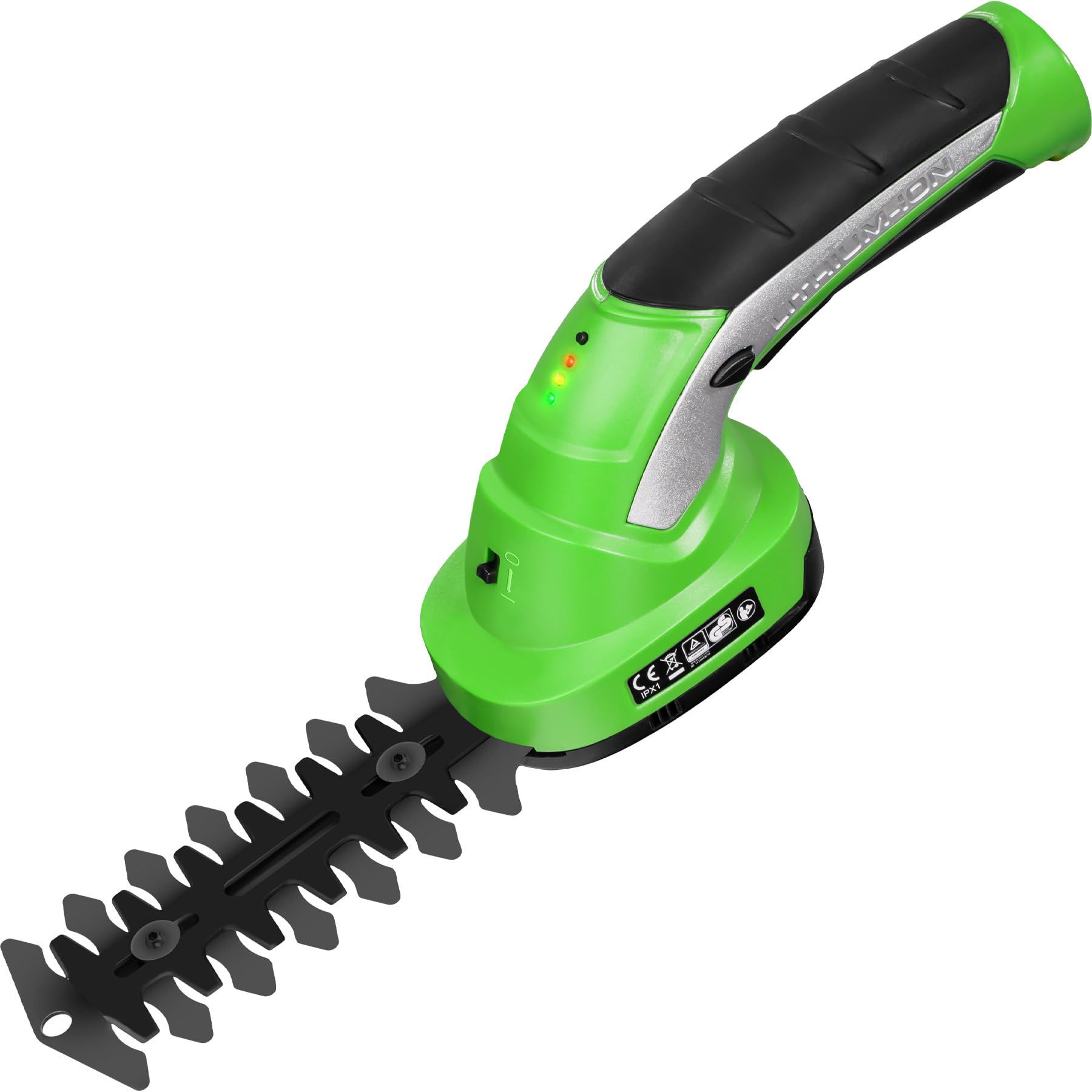 TecTake® Cortacesped Electrico 2 en 1, Cuchilla para Setos y Arbustos, 7,2V, Incluye 2 Cuchillas, Desbrozadora Electrica, Mango Telescópico con Ruedas, Cortasetos Electrico, Indicador de Carga - Verde