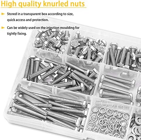 JatilEr 390pcs M4 Lock Nuts and Bolts Assortment Set, DIN 933 Stainless Steel Socket Cap Head M4 Nylon Lock Nuts Bolts (DIN 985, 934) and Washers (DIN 9021,127,125) Machine Screws Assorted Metric Kit