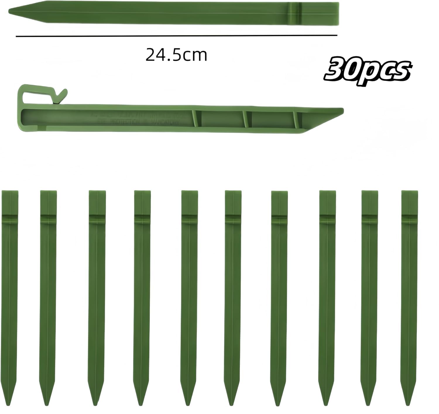 Confezione da 30 picchetti per bordi paesaggistici, CAASFOOY 24,5 cm, picchetti di ancoraggio in plastica, per bordi di terrazze e tende da giardino (verde)