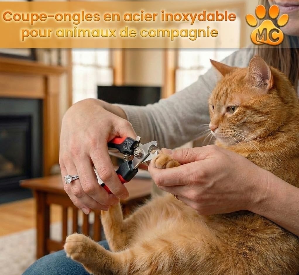 Coupe-Griffes Chien Chat Lapin Silencieux avec Lime à Ongles Incluse - Mécanisme à Ressort - Acier Inoxydable Antirouille - Marque Française Petits & Grands Animaux