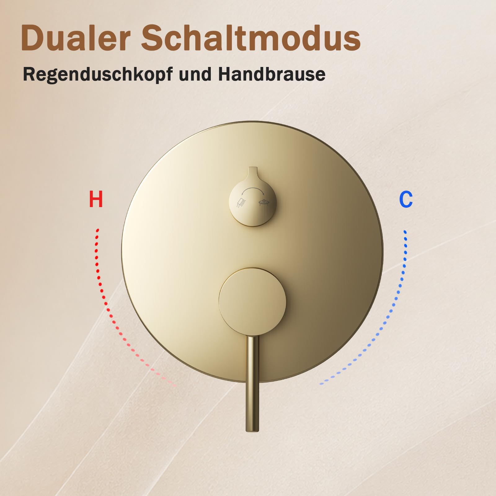 Unterputz Duscharmatur Set, Duschsystem Unterputz Gold mit 25cm Regendusche