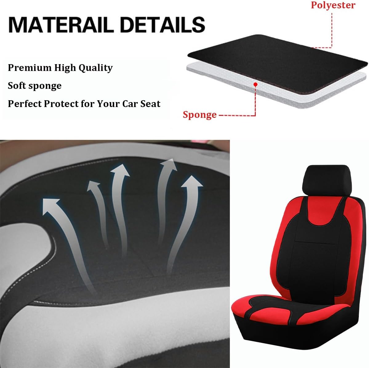 Bittwee 9PCS Car Seat Covers Full Set, Polyester Washable Automobile 5-Seats Protectors with Headrest Cover, Comfortable Vehicle Seat Interior Protection Accessories, Universal Fit (Red)