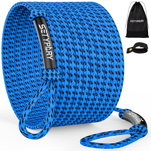 SETYPARY 4K 60FT Boat Tow Rope for Tubing, Fits 1-4 Person Towable Tubes Boating, Heavy-Duty Floating Tube Tow Rope for Watersports (Blue & Black)