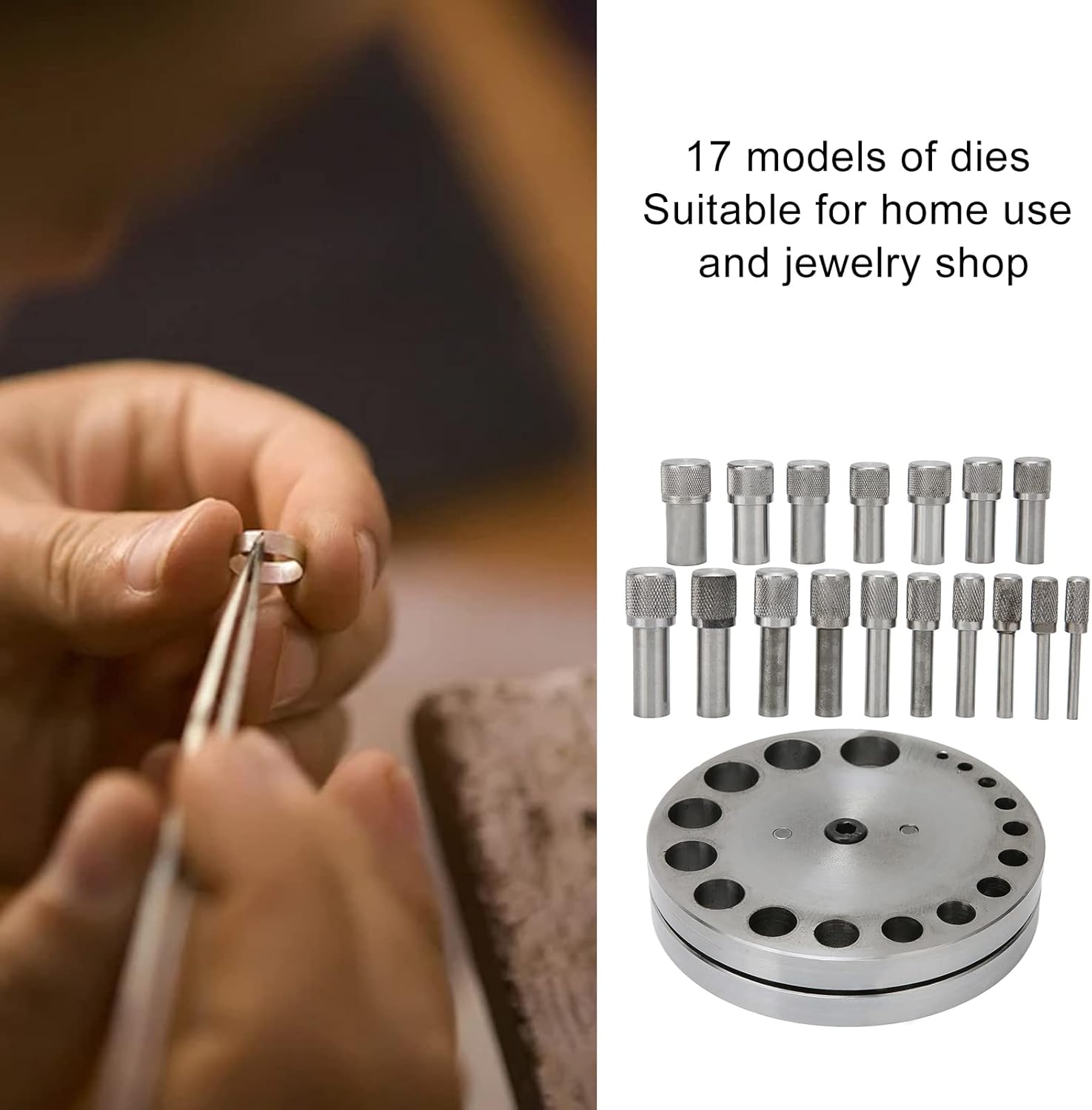 Diydeg Disc Cutter Set, 17 45 Steel Circle Round Disc Cutting Kit Forming Pendant Charm Punch Cutting Tool, Professional Steel Jewelry Making Metal Forming Pendant Punch Tool