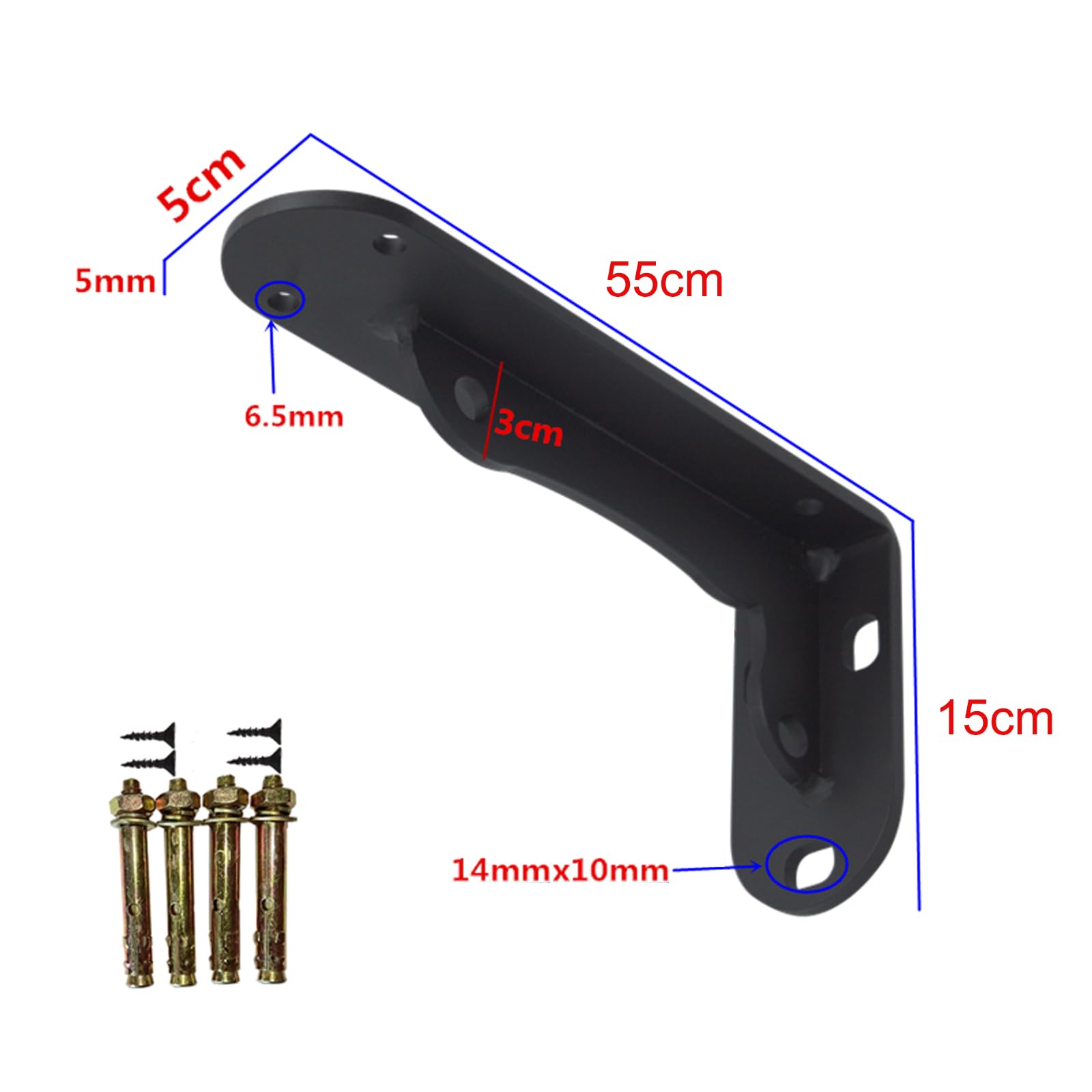 2x Staffe per Mensole Galleggianti da Parete,Supporti per Mensola Pesanti in Ferro,Reggimensole da Muro a L,Staffe per Libri Scaffale da Cucina Espositore,con Viti,Nero (55cm x 15cm)