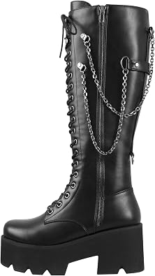Only maker Women's Knee High Boots for Women Lug Sole Platform Gothic Boots
