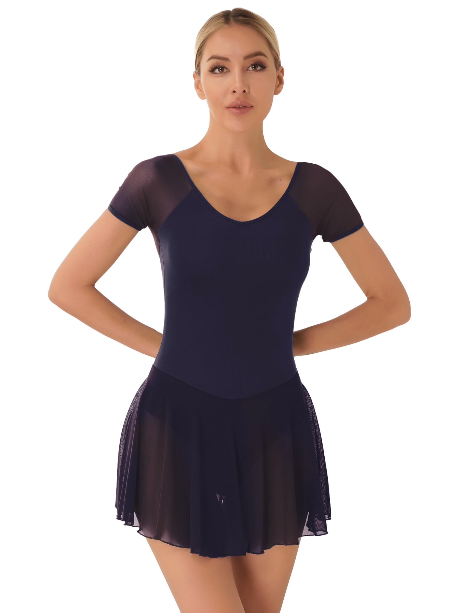 TTAO Ballettkleid Damen Langarm/Kurzarm Ballett Trikot mit Chiffon Rock Wickelrock Gymnastik Tanzkleid Ballettkleidung TrainingskostümDancewear