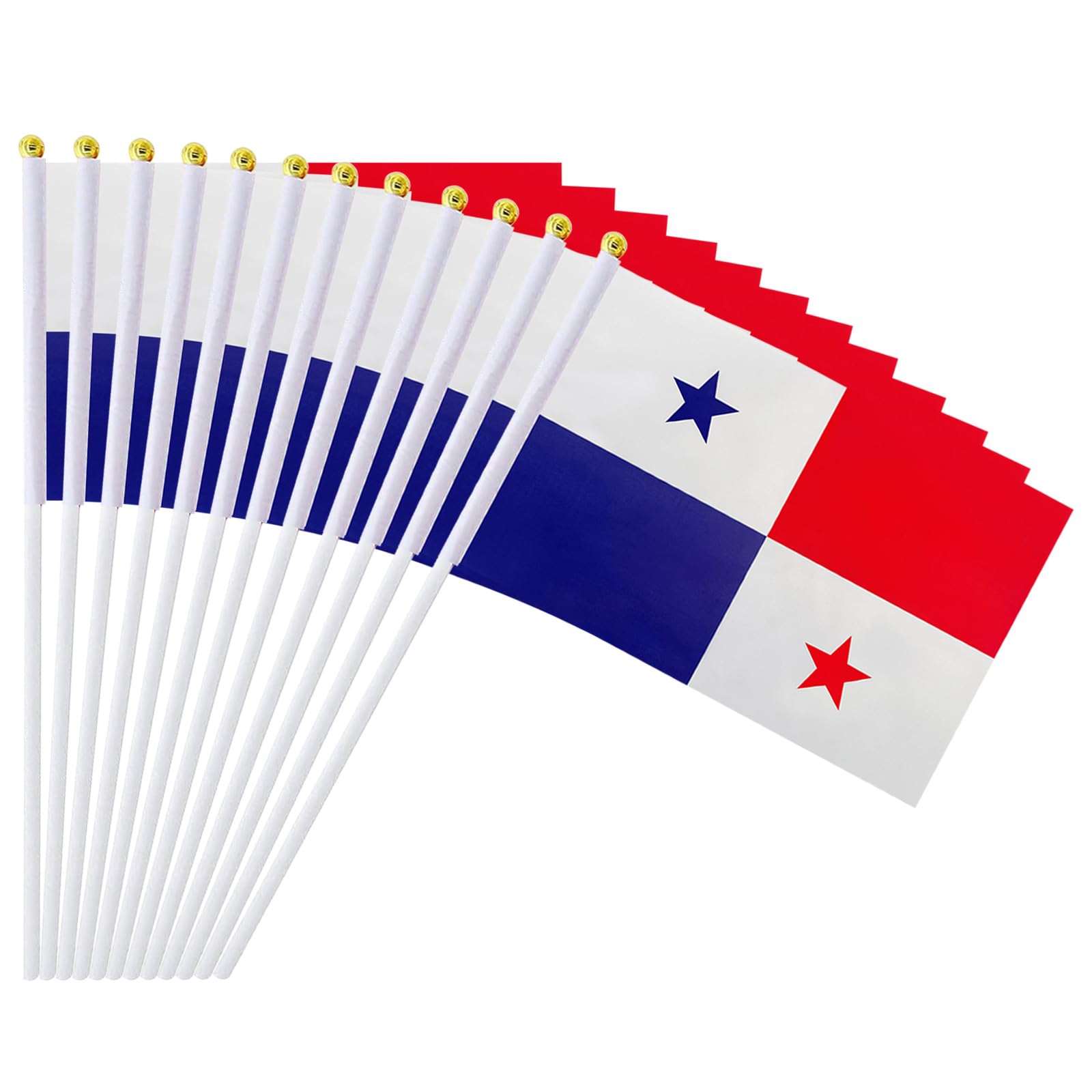 12 Pack Panamanian Flags on Stick, 5.5 x 8.2 Inch Small Panama Handheld Flags for Parade Handouts, Cultural Events, National Day, School Activities and Celebrations
