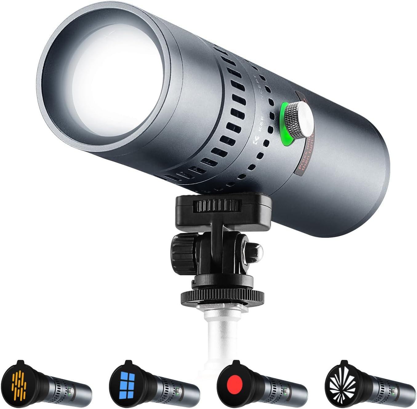 K&F CONCEPT SP25C 25W RGB Photography Flashlight with 20 Gobos & 4 Colors, 9000mAh Portable Zoomable Video Spotlight, 4000 Lux Studio Light for Portrait, Video Recording & Content Creation, Gray