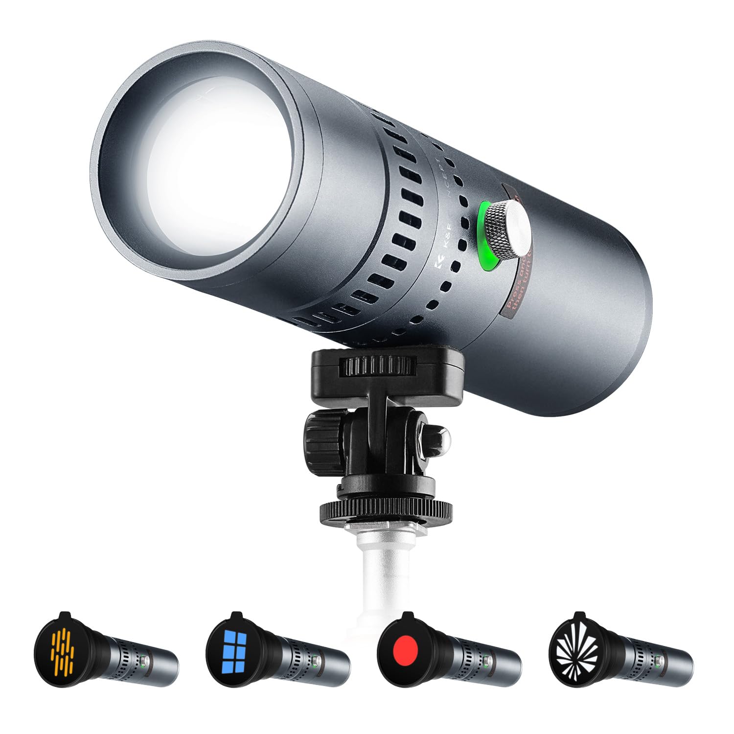 K&F CONCEPT SP25C RGB LED Taschenlampe mit Gimbal, 25W 6500K Dimmbar & Zoombar DIY GOBO Light, 9000mAh Fotografie Umgebungslicht, 30W Schnellladung Sunset Fülllicht, Grau