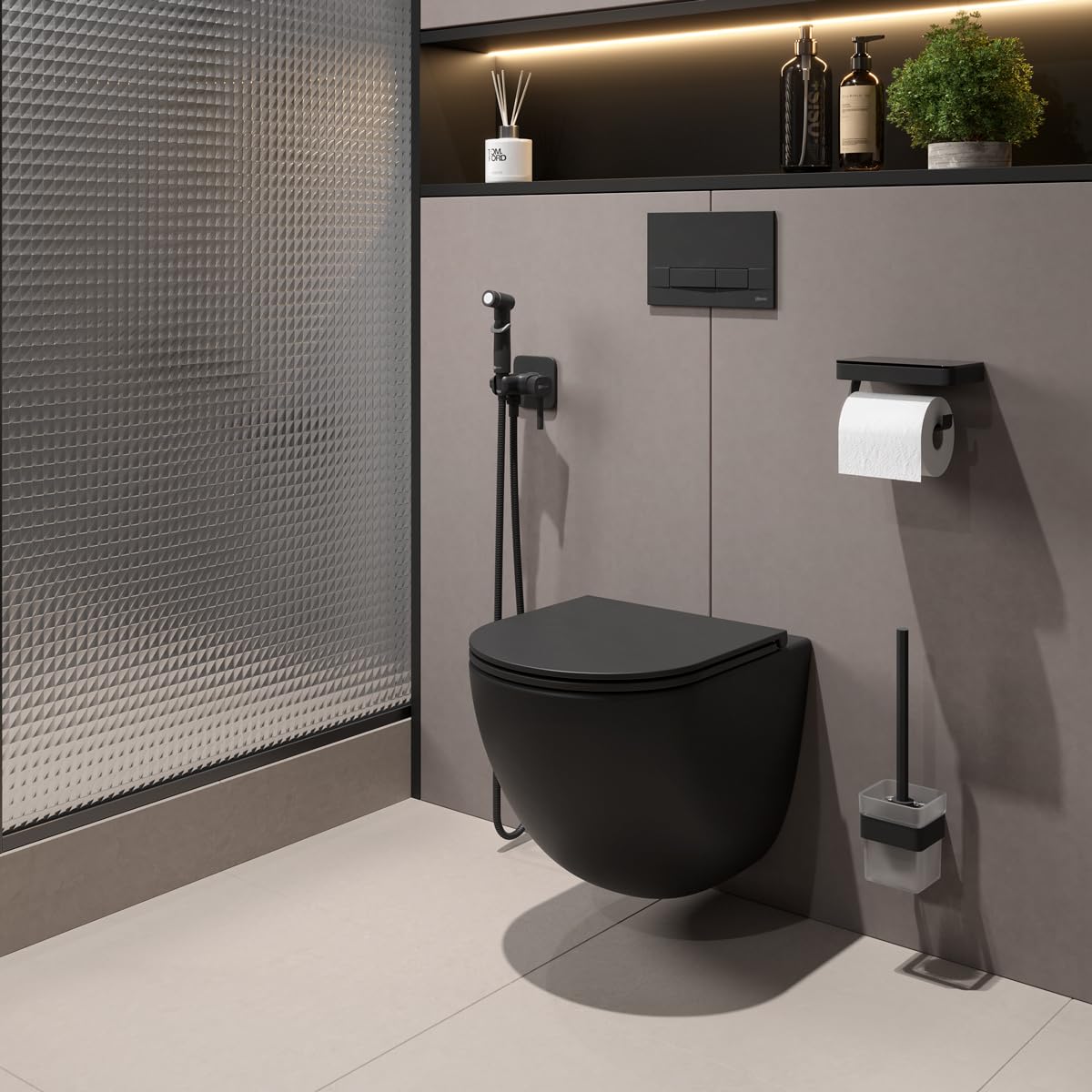 HOGART WC Suspendu avec Base Cachée et Fixations Invisibles, Système de Chasse Tornado Silencieux et Économique 3-4,5 L, Cuvette Céramique Facile à Nettoyer, Abattant Soft-Close, Gain de Place