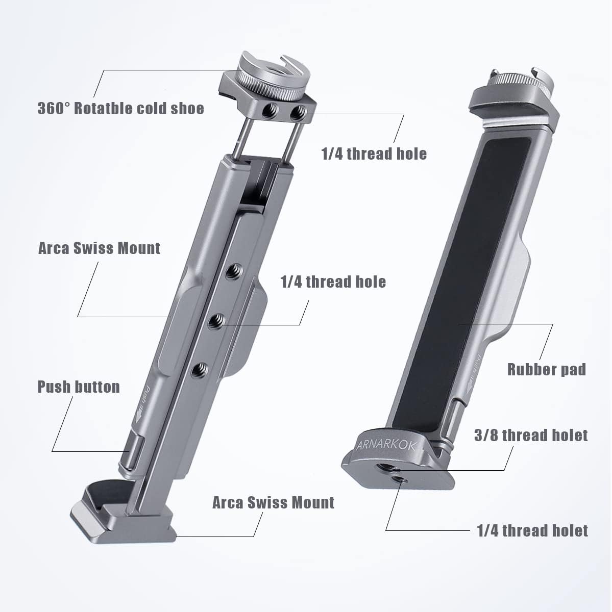 Metal Tablet Tripod Mount, 7.9-12.9in Ipad Holder, Rotatable Cold Shoe, 2 Acra Swiss QR Bracket, Universal Tablet Mount for Video Recording
