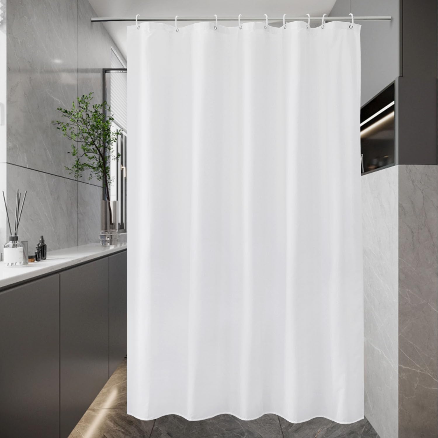 Cortina De Ducha Impermeable 140x200 Cm | Tela De Poliéster | Diseño Sencillez/Nórdico | Incluye 12 Ganchos