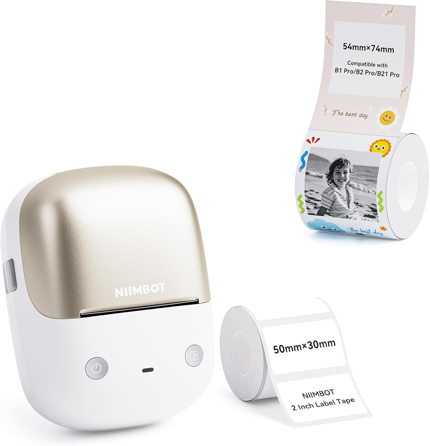 NIIMBOT B2 Pro Label Maker with 50x30mm White Label and 54X74mm Best Day Label
