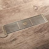 Linear Shower Drain 12 Inch with Removable Grate Brass Antique Rectangular Bathroom Floor Drain...