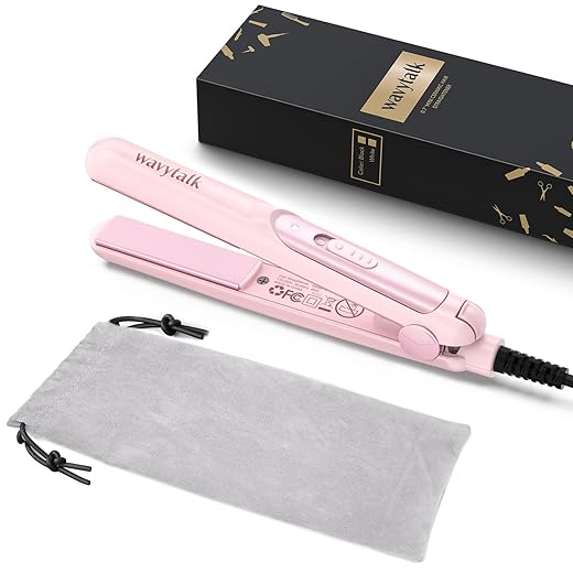 Wavytalk Mini Flat Iron, 0.7 Inch Dual Voltage Portable Hair Straightener - Small Flat Irons for Short Hair, Curls Bangs, Worldwide Use Travel Flat Iron, Pink