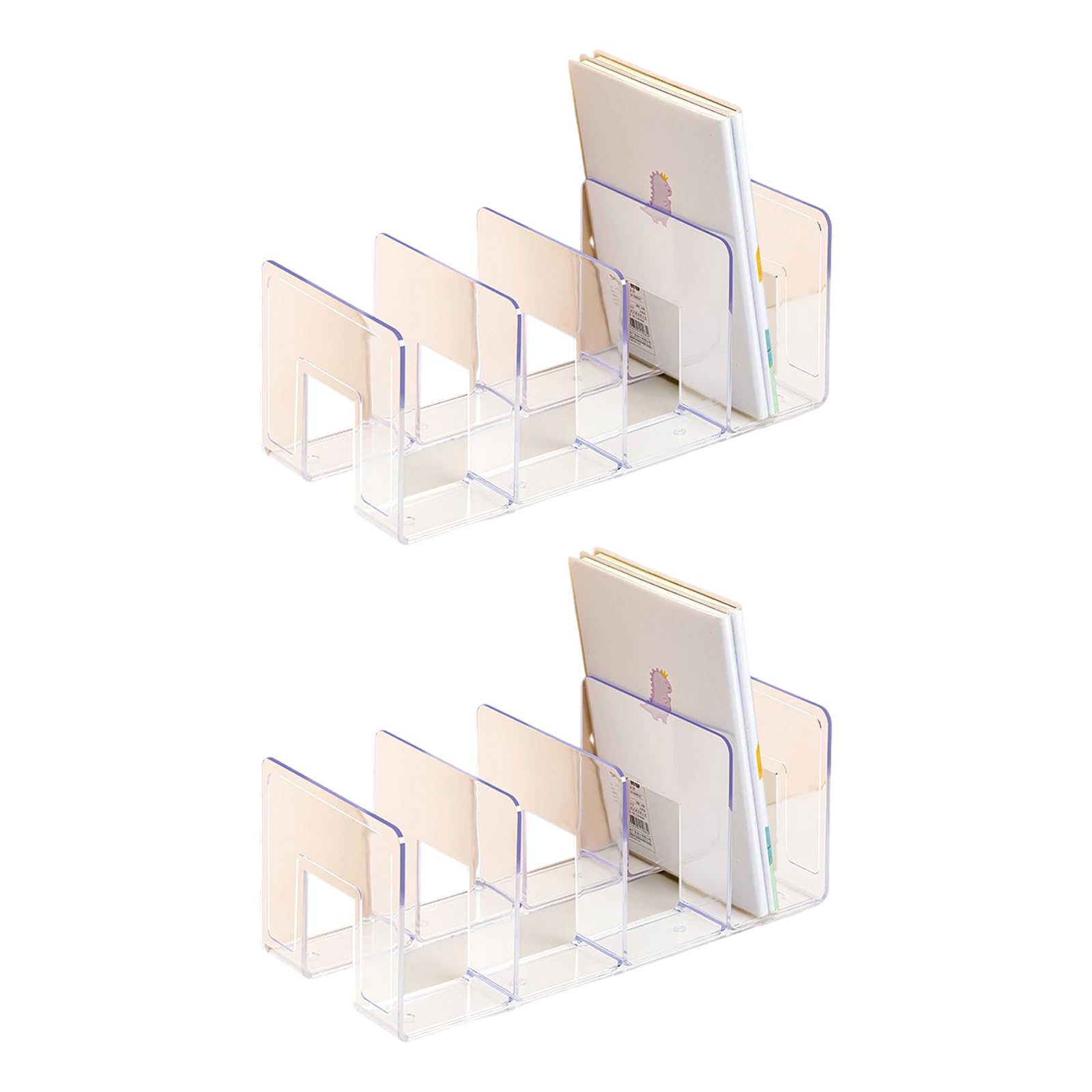 2Pieces Acrylic Bookends for Shelf 4 Section Book End Magazine Stand Book Stoppers Space Saving Desk Organizers Bookends for