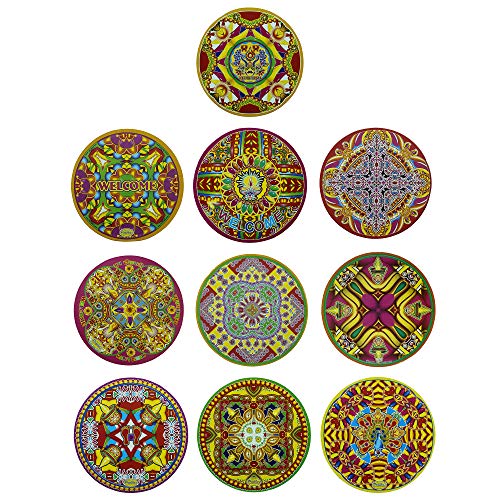 Webelkart Premium Pack of 10 Diwali Rangoli Stickers Floor Decoration Wall Décor Self Adhesive Sticker Rangoli Waterproof Vinyl Floor Sticker Multicolor 9.50 x 9.50 Inches