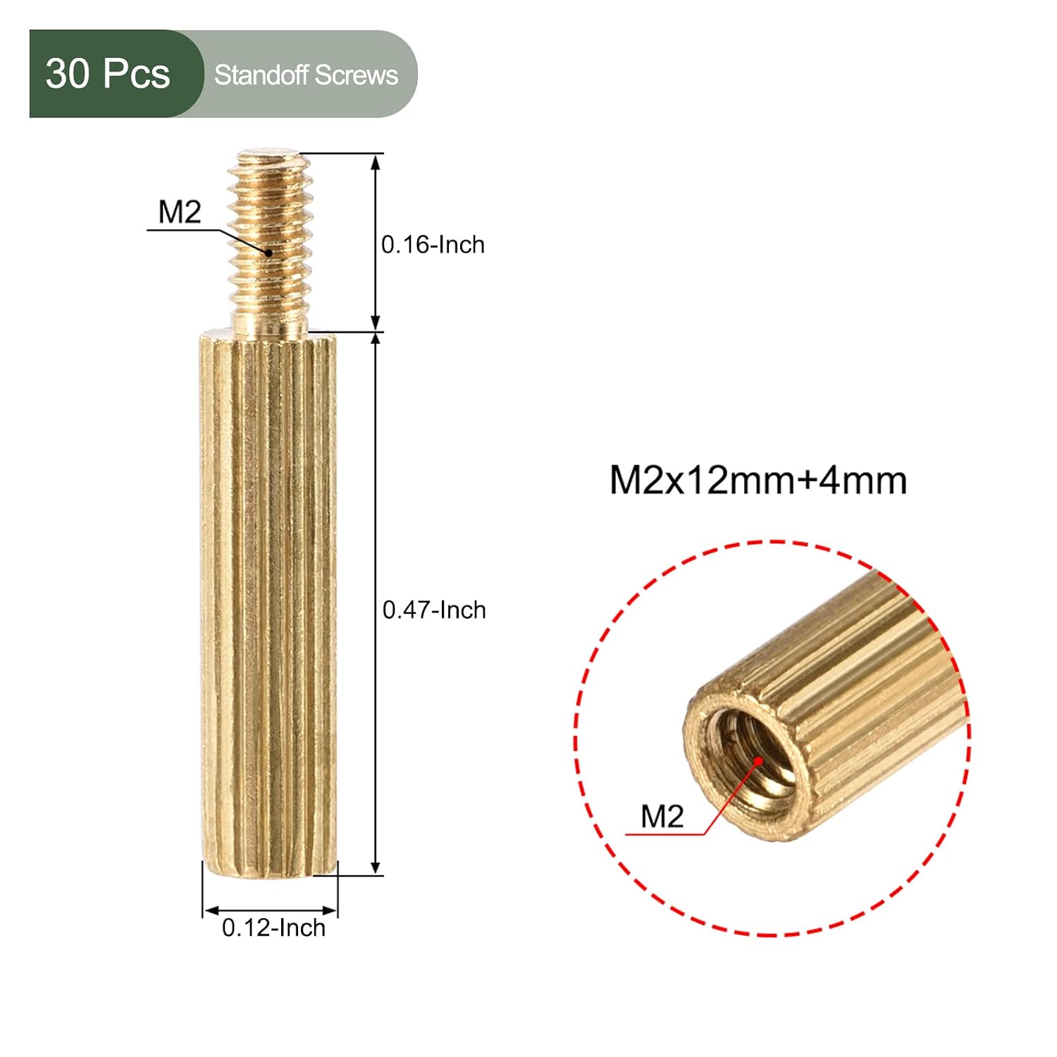 YOKIVE 30 Pcs M2 Standoff Screws, Brass Knurled PCB Standoffs, Keep Height Consistent, Great for Motherboard (Gold Tone, 12mm+4mm)