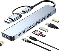 Vista 1 de Hub USB C Hub USB 3.0, extensor USB 8 en 1 de aluminio VIENON con lector de tarjetas SD/TF, conector auxiliar de auriculares de 3.5mm para MacBook