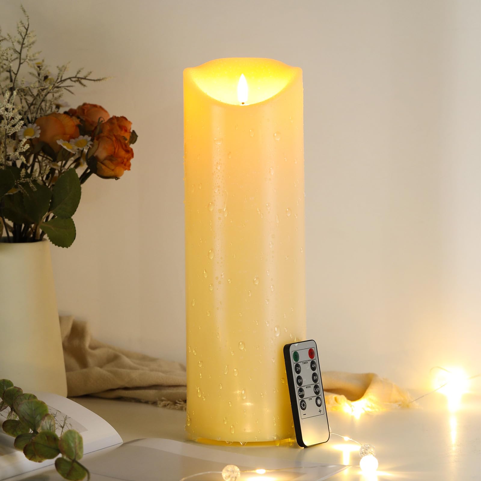 EXTSUD 31.5cm×10cm LED kerzen mit Fernbedienung Spritzwassergeschützt Led Candles mit Timer Flackernde Flamme elektrische Kerzen Batterie Outdoor Stumpenkerzen (Langlebige 500 Stunden, 1 Stück) Beleuchtung