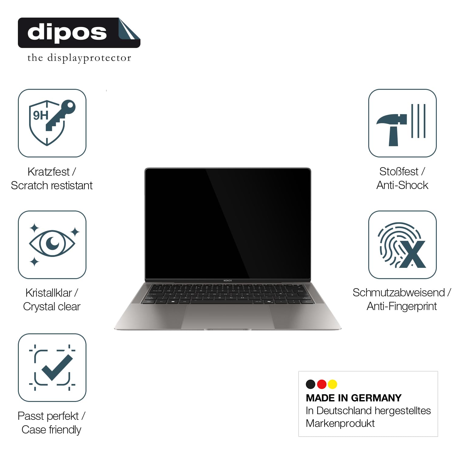 dipos 2x Pellicola Protettiva 9H trasparente per Honor MagicBook Pro 14 | Non si rompe e non si scheggia, non è vero vetro, Anti-Shock, si adatta perfettamente, antigraffio, senza bolle, autoadesiva