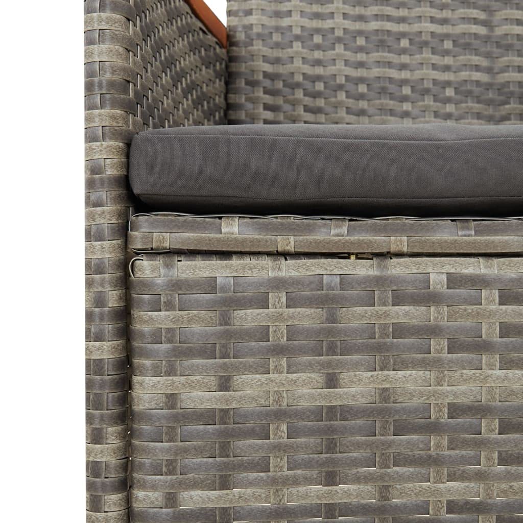 Fengshui Set di 4 sedie da giardino in polyrattan grigio con cuscino | telaio in acciaio, braccioli in legno di acacia, cuscino spesso imbottito, facile da pulire