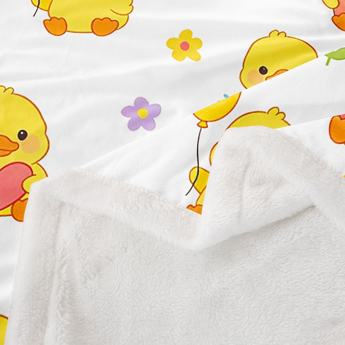 Homewish Dziecięcy koc polarowy z żółtymi kaczkami, podwójny, 152 x 203 cm, kreskówkowe kwiaty, ciepły, pluszowy koc sherpa, kawaii, dom wiejski, zwierzę, puszysty, pluszowy koc dla miłośników