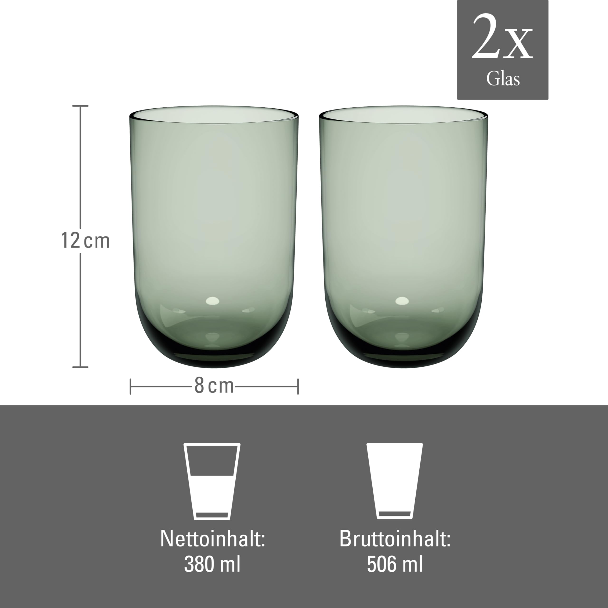 like. by Villeroy & Boch - Like Sage Long Drink Glass Set 2 pces, Coloured Glass Green, Capacity 385 ml, 8 x 12 cm - Image 4