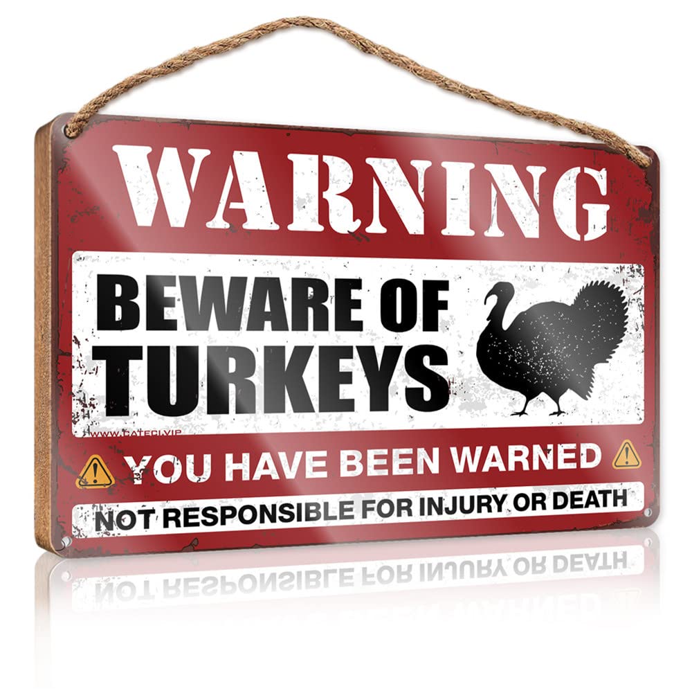 DTHA Farmhouse Signs Beware Of Turkeys Wooden Sign Gifts For Husbands Pool Signs And Decor Outdoor(23X35CM)