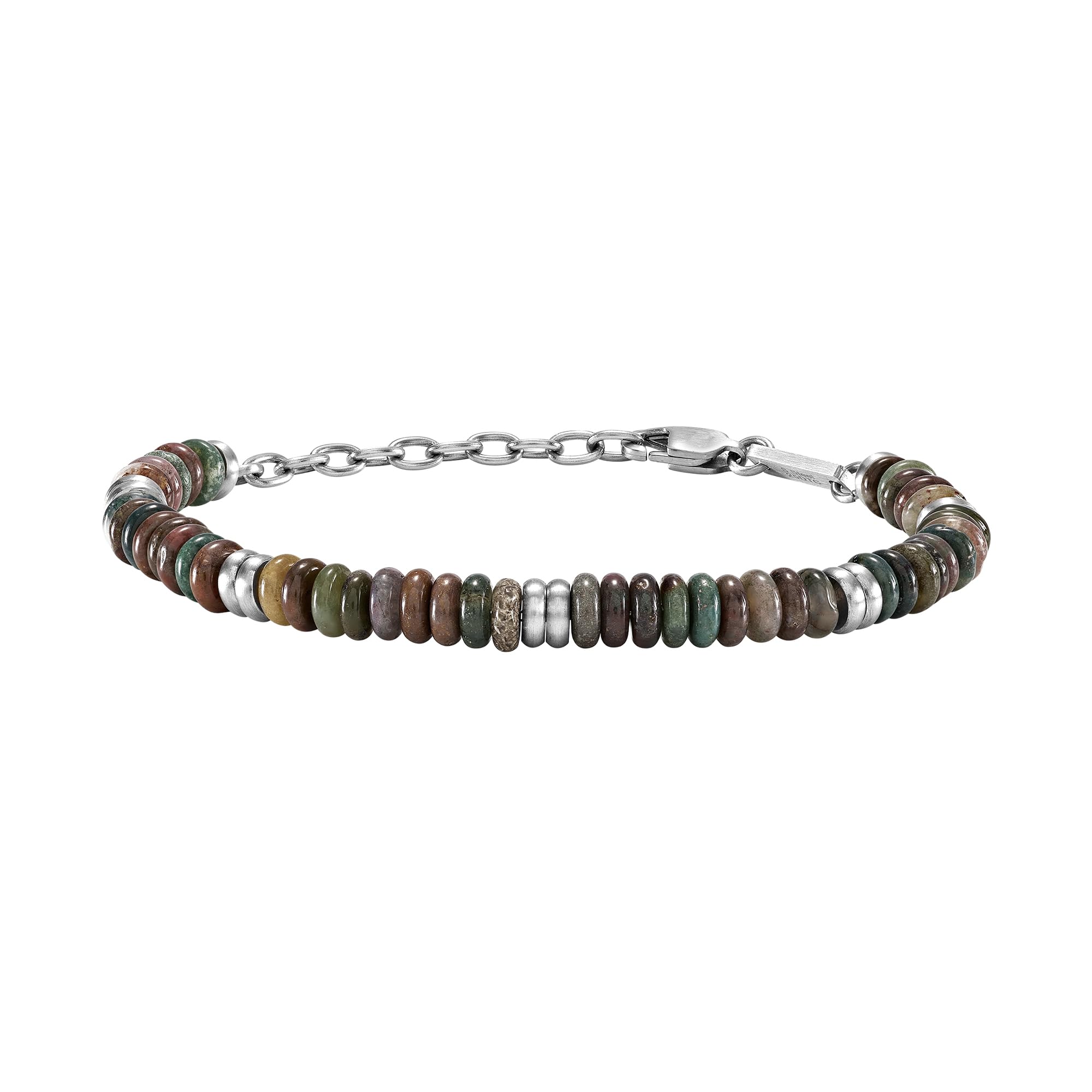 Breil, Collezione Rock Hard, Bracciale Uomo, Bracciale con Pietre Naturali e Dischi in Acciaio Lucido, Chiusura a Moschettone, Lunghezza Regolabile fino a 22 cm, Idea Regalo Uomo