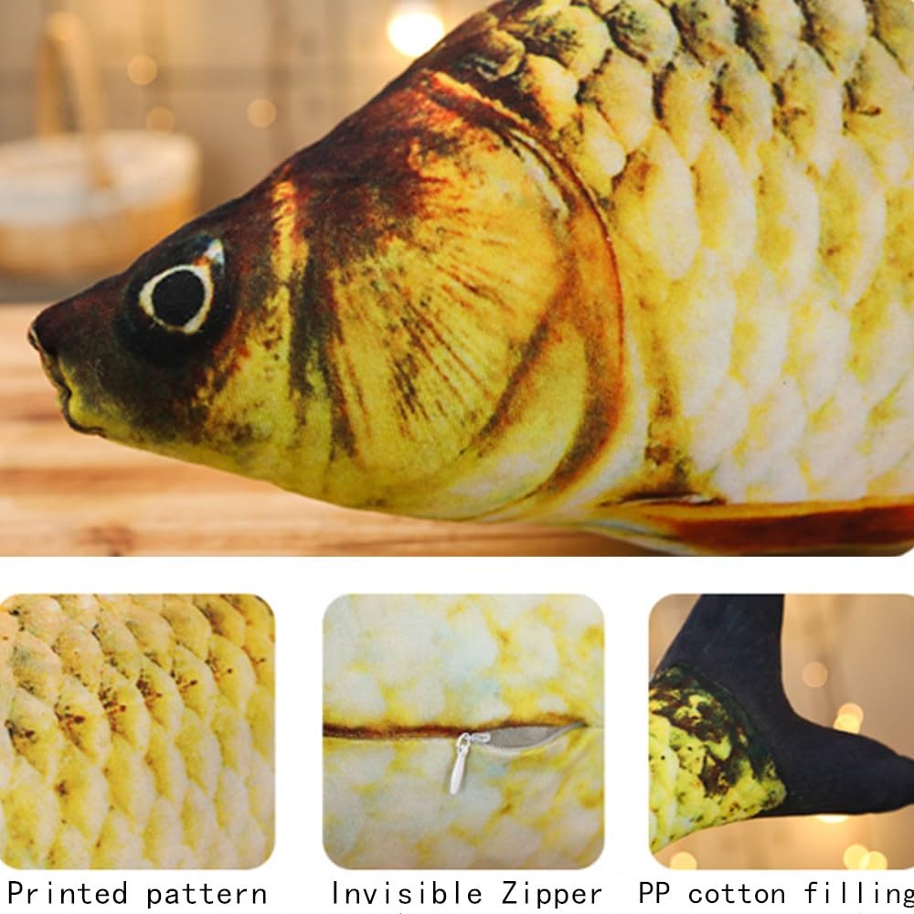 ELAINREN Realistic Red Koi Plush Fish Pillow Soft Large Carp Stuffed Pillow 3D