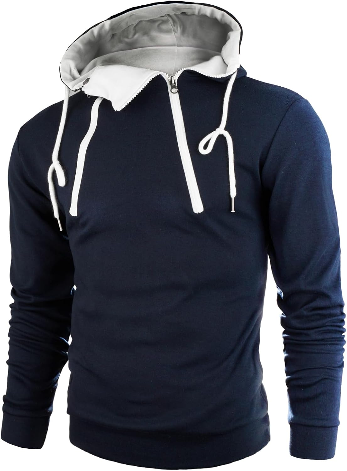 Ohoo Men's Slim Fit Twin Track Quarter Zip Pullover Hooded Sweatshirt Lightweight Long Sleeve Hoodie