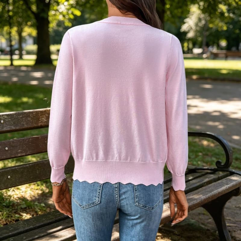 Générique Bolero Femme Chic et Elegant,Gilet D'Été Léger en Maille de Soie Glacée pour Femme Pull À Col en V Boutonné sur Le Devant Boléro Bord Festonné Maille Côtelée Idéal pour Les Vacances La Pl