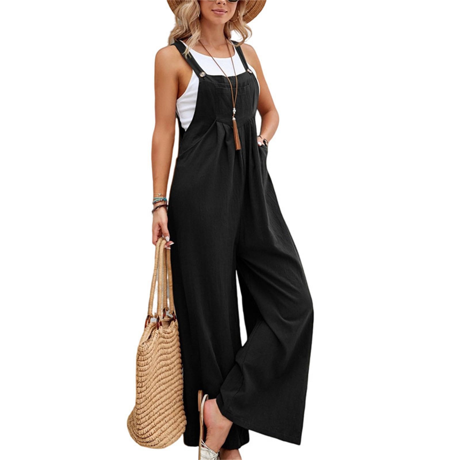 Tute Donna Casual con Spalline Estate Autunno Harajuku Slim Pantaloni Larghi Salopette con Pettorina Elegante Senza Maniche Tuta BF