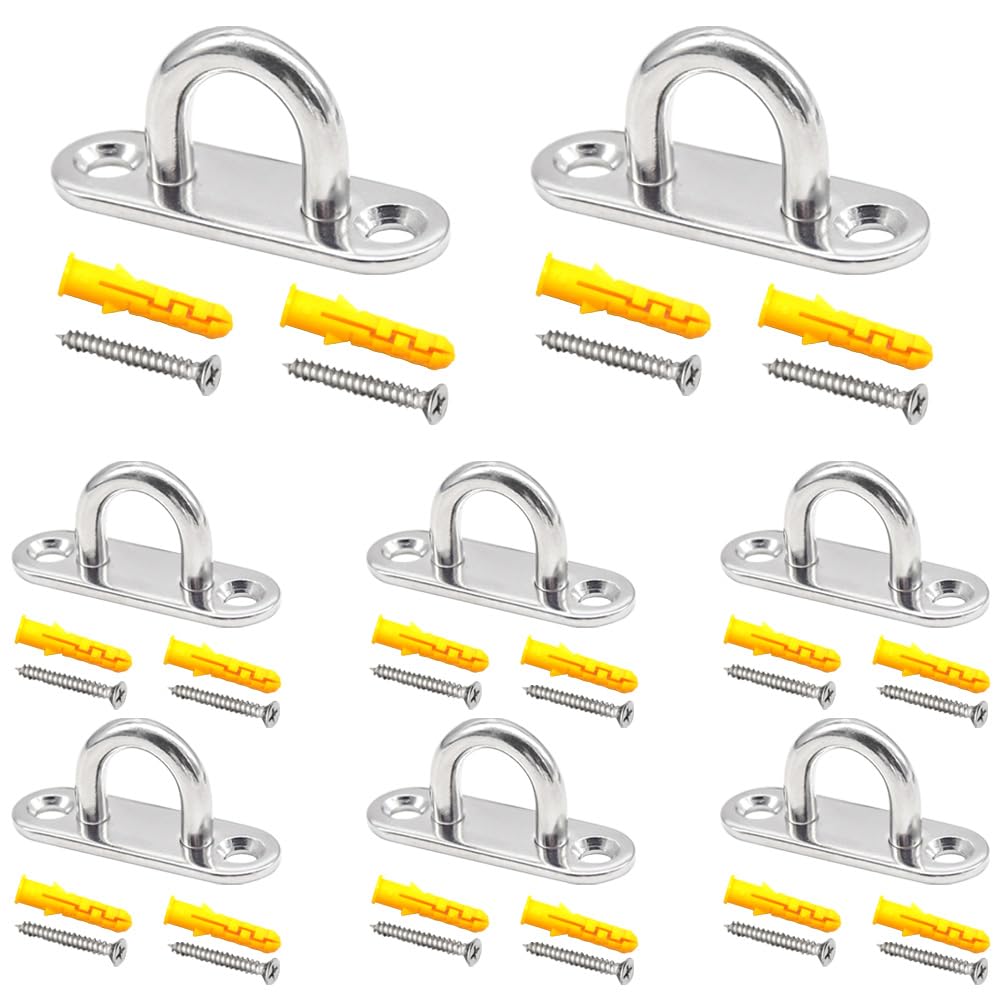 CEEYSEE 8Pcs Pad Eye Plate U Hooks/Loops M5 304 Stainless Steel Pad Eye Plate Hardware Ring Hooks for Hanging fix and Install Sandbags Yoga Clotheslines Hanging Baskets,with Screws (U/M5/CXG)