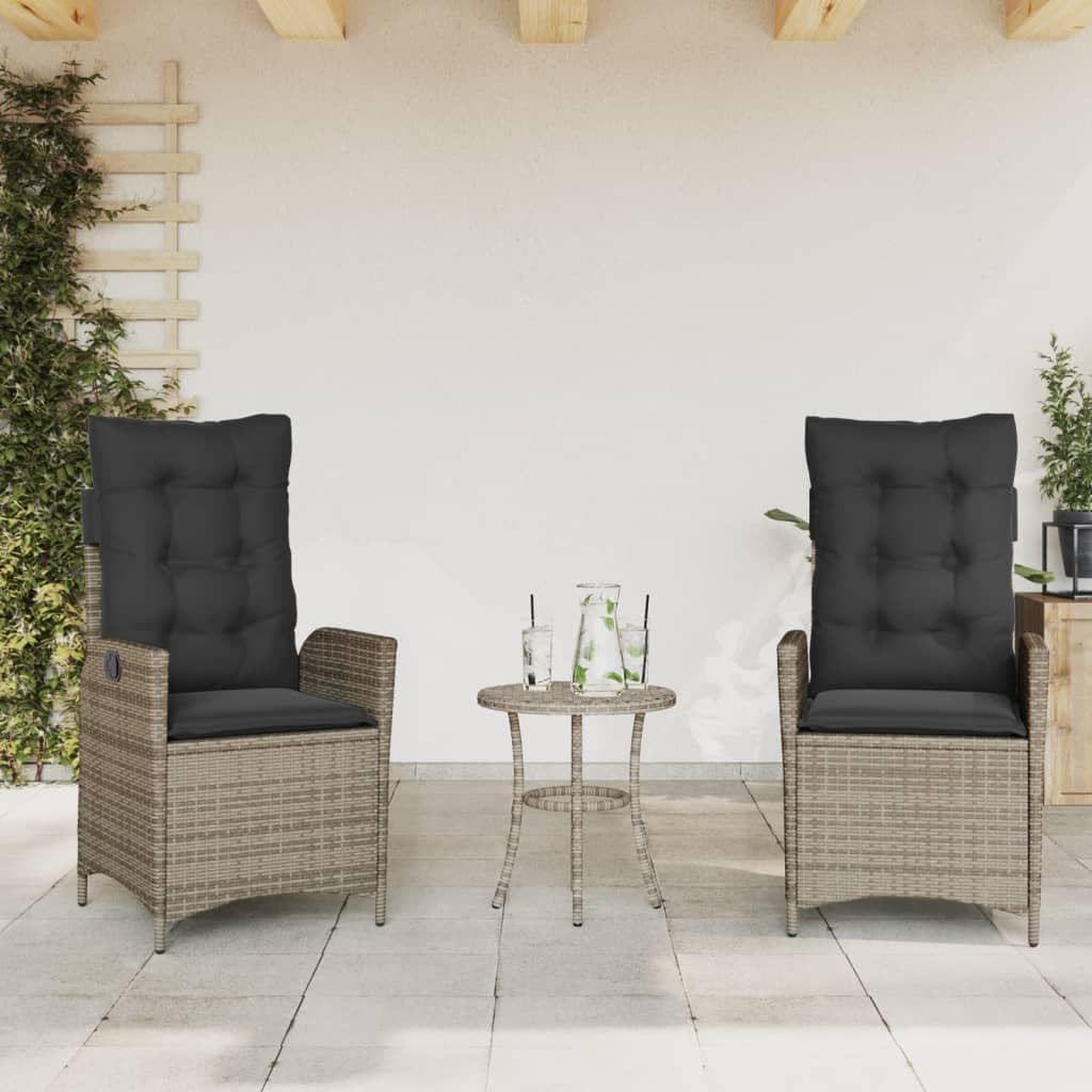 Poltrona da giardino regolabile con cuscino, 2 pezzi, grigio polyrattan intrecciato, imbottitura comoda, rivestimento rimovibile, struttura in acciaio per esterni Relax
