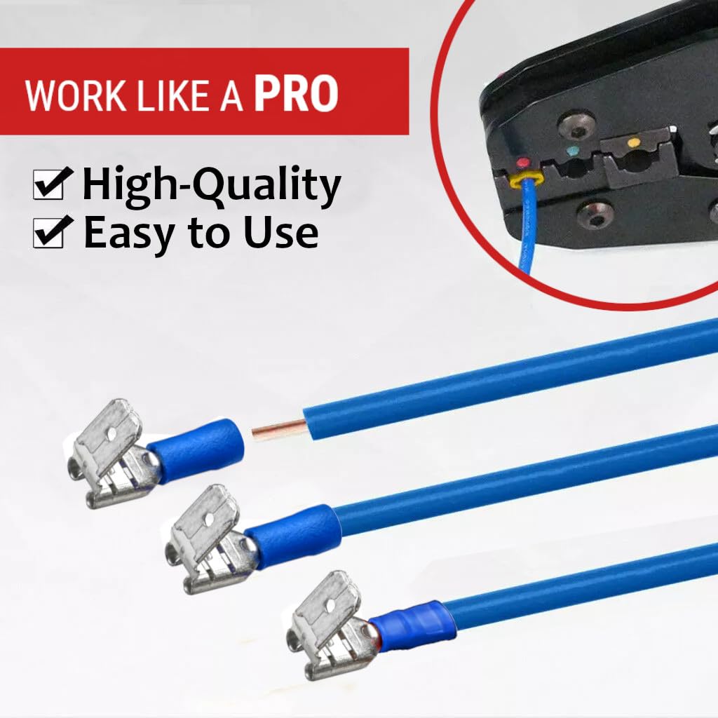 ANGSTROM Piggyback Spade Quick Disconnect Terminals, Male Female Insulated Electrical Crimp Connectors 100pcs (16-14ga Blue)