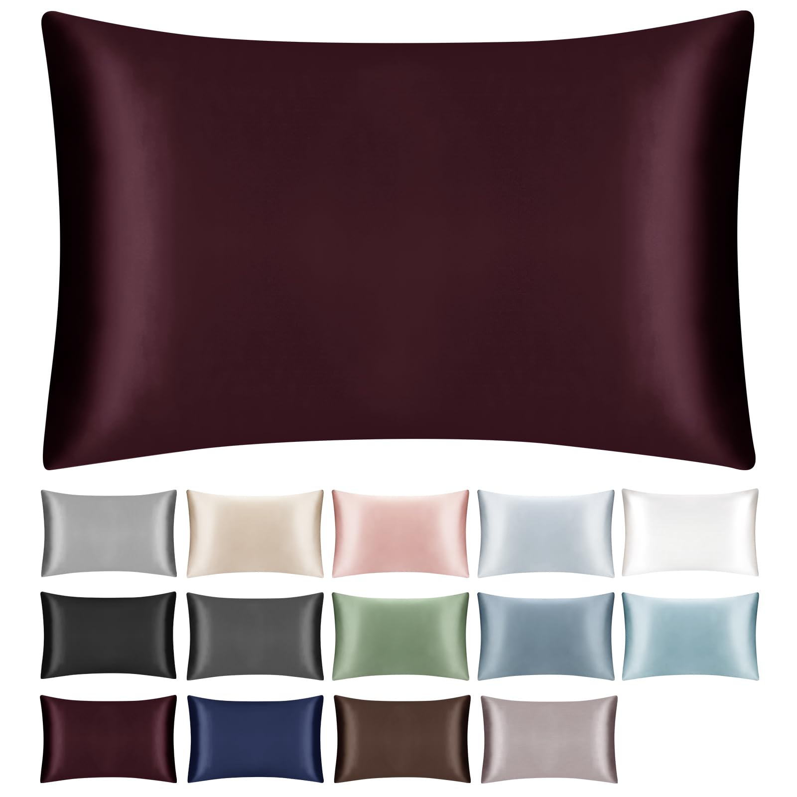 SILKTALE 19 Momme 100% Mulberry Silk Pillowcase for Hair and Skin,Pure Silk Pillow Case with Hidden Zipper,1pc,Burgundy,Standard Size 50x65 cm โ image 1