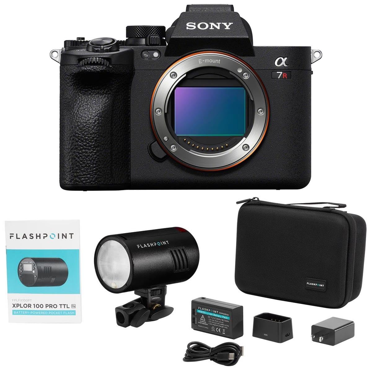 Sony Alpha a7R V 61.0MP Full Frame Mirrorless Digital Interchangeable Lens Camera Body - Bundle with Flashpoint XPLOR 100 Pro TTL R2 Battery-Powered